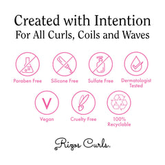 Rizos Curls natural ingredients display shea, olive, sunflower oils for nourishment