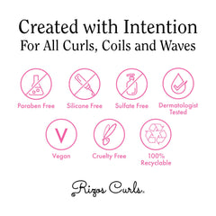 Woman with defined curls using Rizos Curls showing frizz reduction and volume