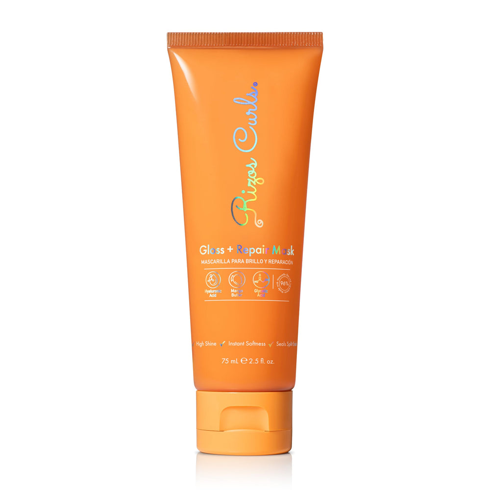 Rizos Curls travel mask front view showing jar and easy travel size for glossy, repaired curls