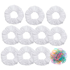 RJMBMUP front pack shot showing all ten white cotton scrunchies for value