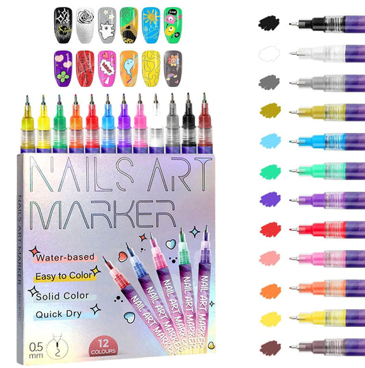 RMPYBY front packaging showing 12-color nail art pen kit with clear layout and benefits