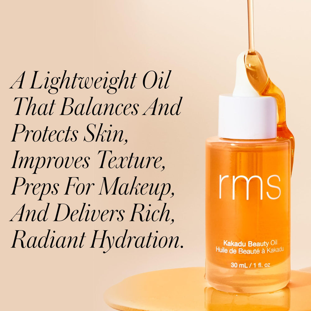 RMS Beauty pipette dispensing oil highlighting precise, no-waste application