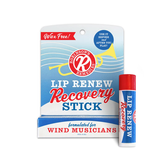 Robinson's Remedies Lip Renew front view showing compact recovery stick and quick application benefit
