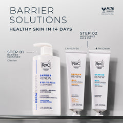 RoC in-use at sink lathering on face, conveys non-drying clean feeling