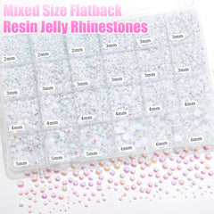 RODAKY 24-grid organizer open with sorted white jelly rhinestones for quick access