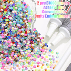 RODAKY tweezers pickup pen and two 10ml B7000 glues arranged for precise gem placement