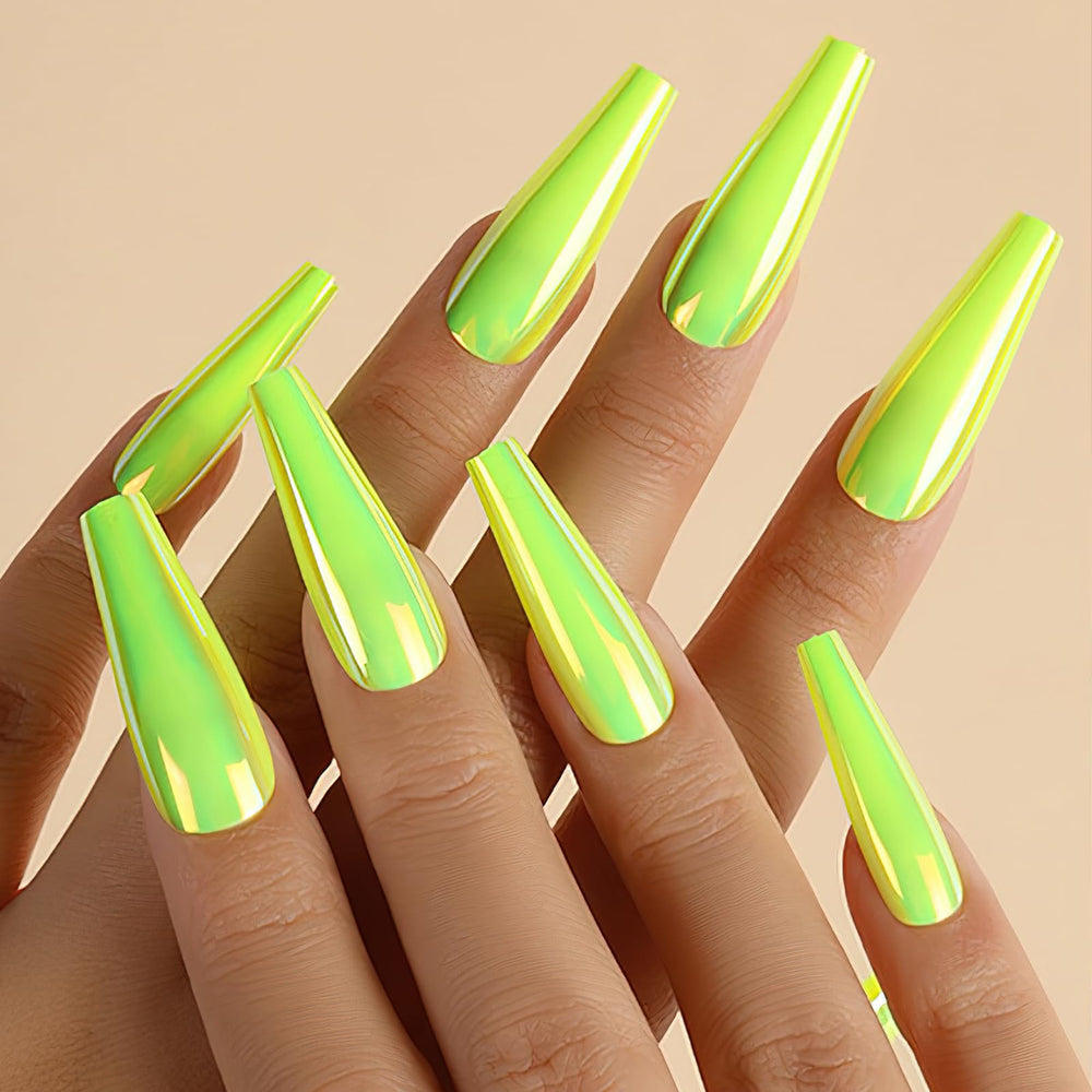 ROFIBUT front packaging showing 24-piece fluorescent green chrome nails and contents