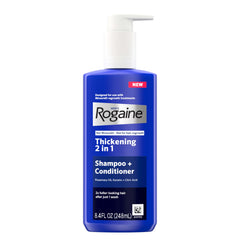Rogaine front packaging bottle showing product and size, conveys clear value