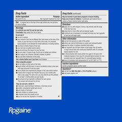 Back label of Rogaine showing instructions and ingredient clarity