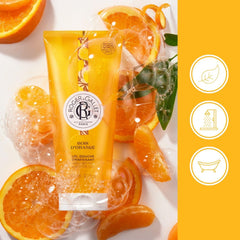 ROGER & GALLET gel texture close-up showing creamy foam and hydration