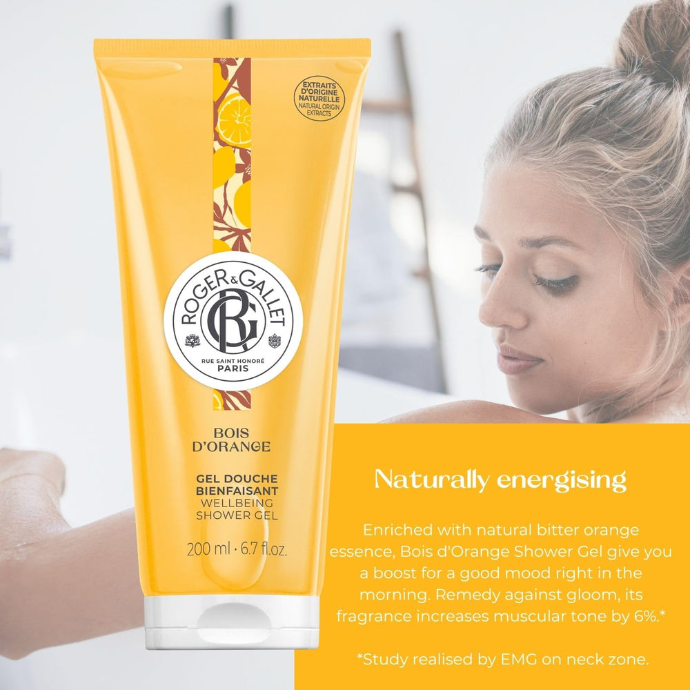 ROGER & GALLET size comparison showing 6.7 oz bottle scale and portability