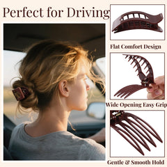 Rokateam clip holding a half-up hairstyle for comfortable all-day wear