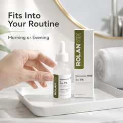 ROLANYIN application on skin before and after to show refined texture benefit