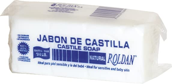 Roldan front packaging showing hypoallergenic castile bar and baby-safe benefit