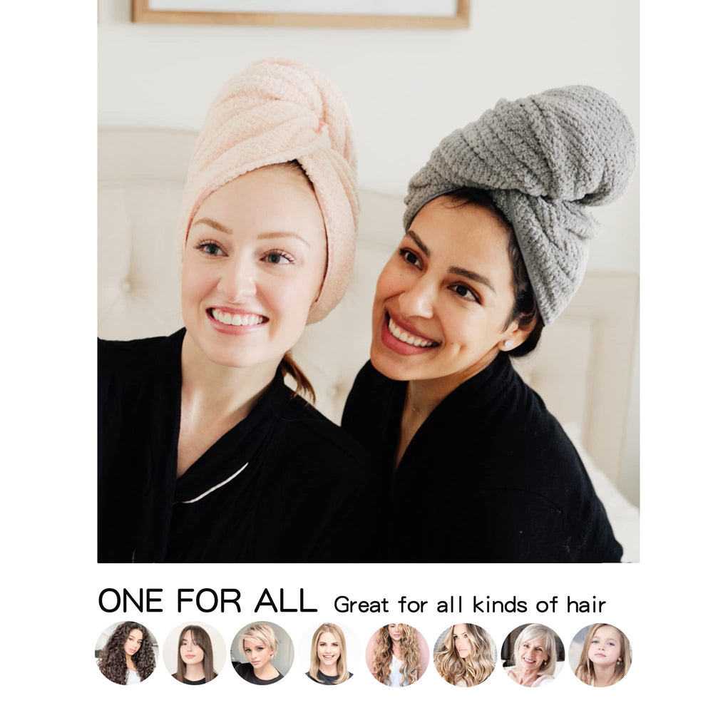 ROLSHOL towel draped on model to show full 27.5x39.4 size for long hair benefit