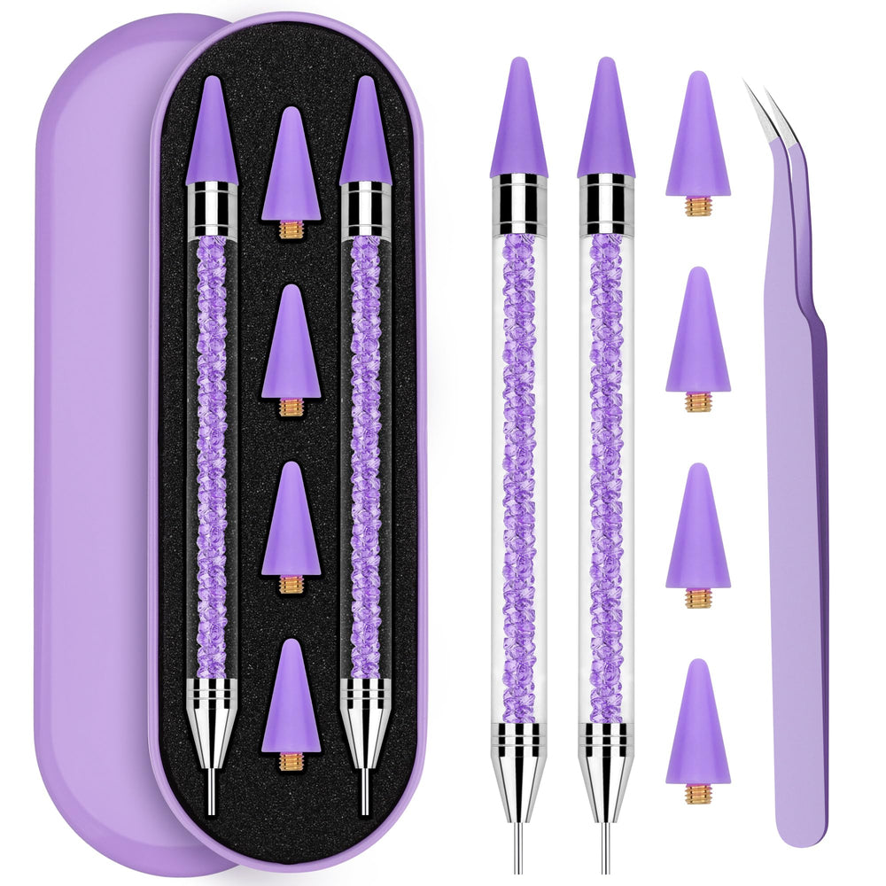 Rolybag front packaging showing the dual-ended rhinestone pens and tweezers for easy transport