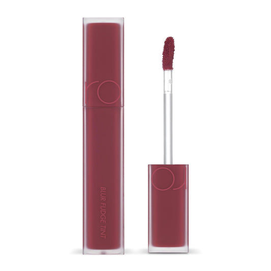 rom&nd product front shot showing tube and rich berry color benefit: clear shade view