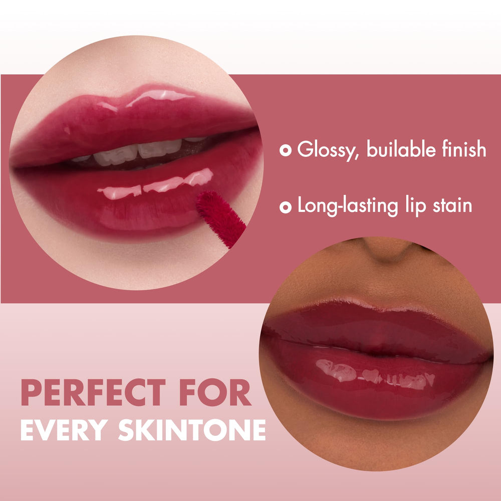 rom&nd glossy texture drop highlighting hydrating sheen and non-sticky appearance for comfortable wear