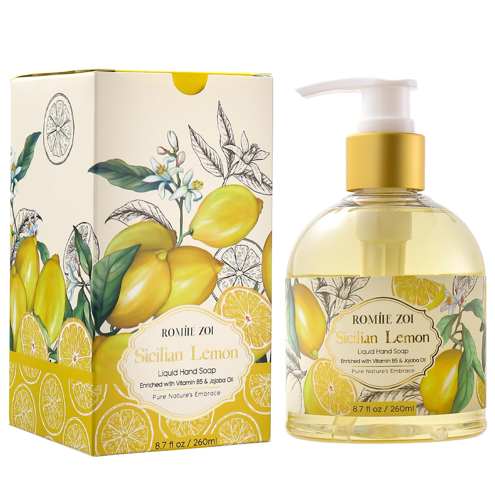 ROMIIE ZOI front pump bottle showing lemon label and easy dispensing benefit