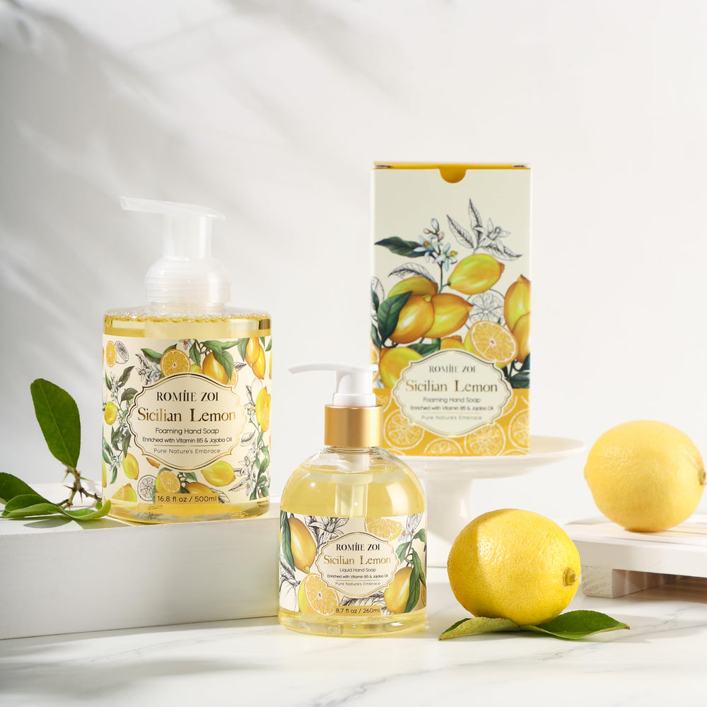 ROMIIE ZOI bottle beside lemon showing size and fresh citrus appeal