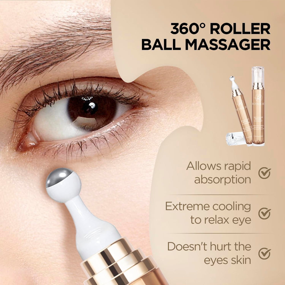 Close-up texture of RONKIE eye cream illustrating lightweight hydrating finish benefit