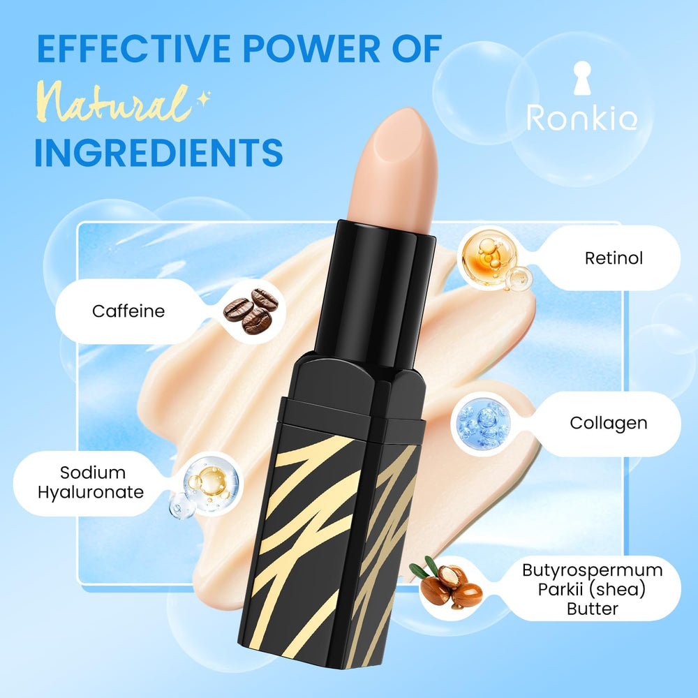 RONKIE eye stick applied under-eye showing targeted depuffing effect