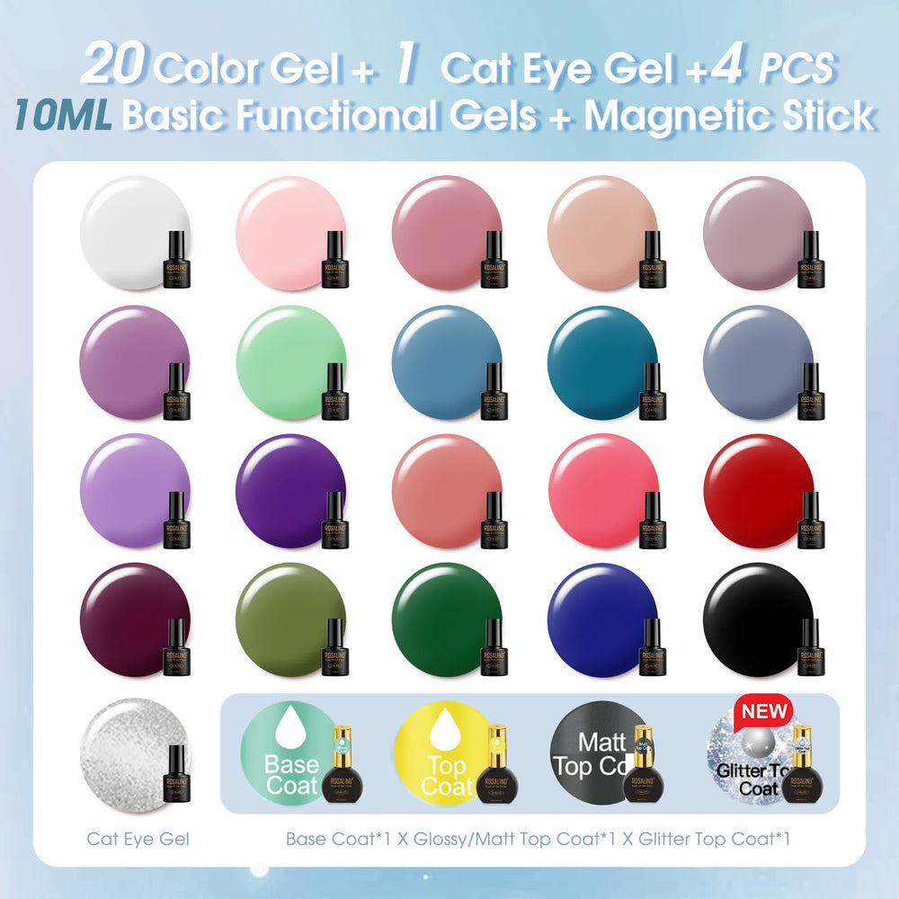 ROSALIND four 10ml base and top coats grouped to show finish options and protection