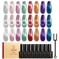 ROSALIND front packaging showing eight cat eye gel bottles and magnet for versatile looks
