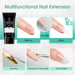 ROSALIND finished nails with clear extensions showing durable glossy finish