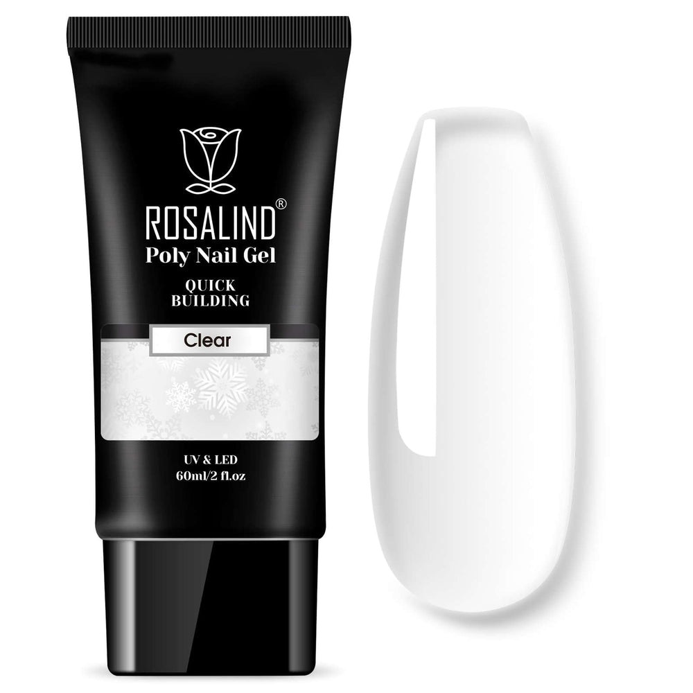 ROSALIND front bottle clear poly gel showing product and easy handling benefit