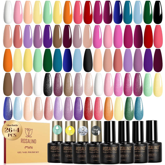 ROSALIND front packaging showing full 30-piece gel polish kit and label benefits