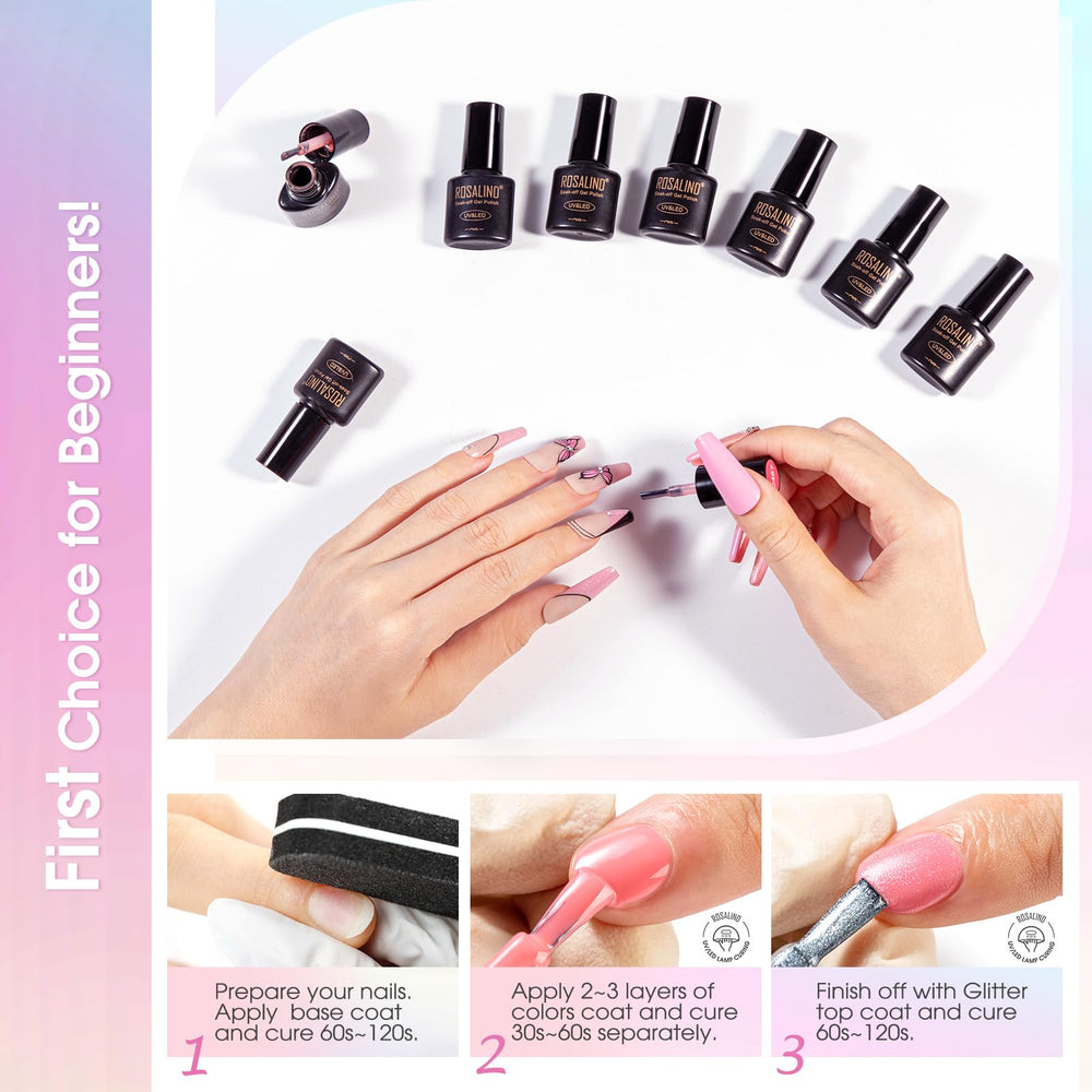 ROSALIND in-use manicure application under LED lamp, demonstrates beginner-friendly process benefit