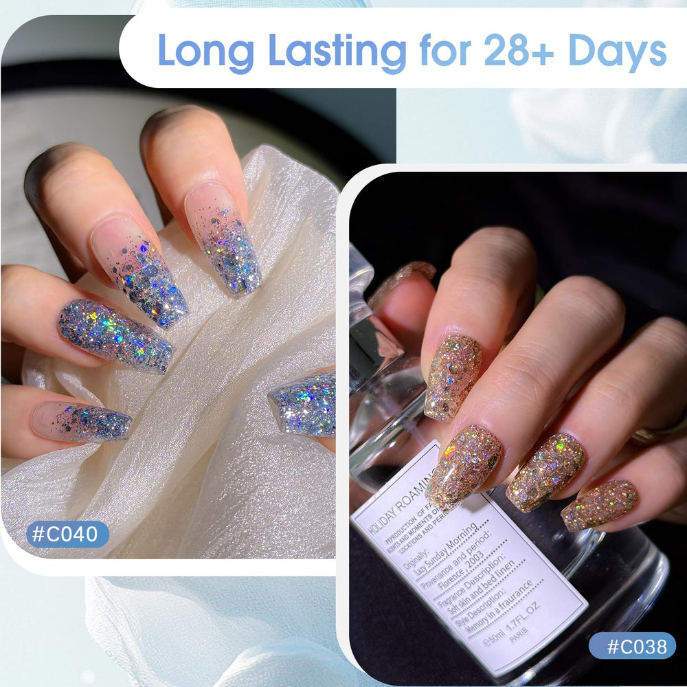 ROSALIND layered glitters on nail tips showing customizable intensity and depth