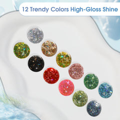 ROSALIND polished nails with glitter under lights demonstrating salon-grade shine