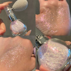 Rosarden mist on cheekbones for subtle facial sparkle and glow