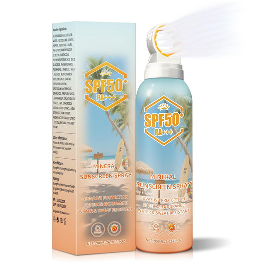 Rosawee front spray bottle shows SPF 50 for quick protection