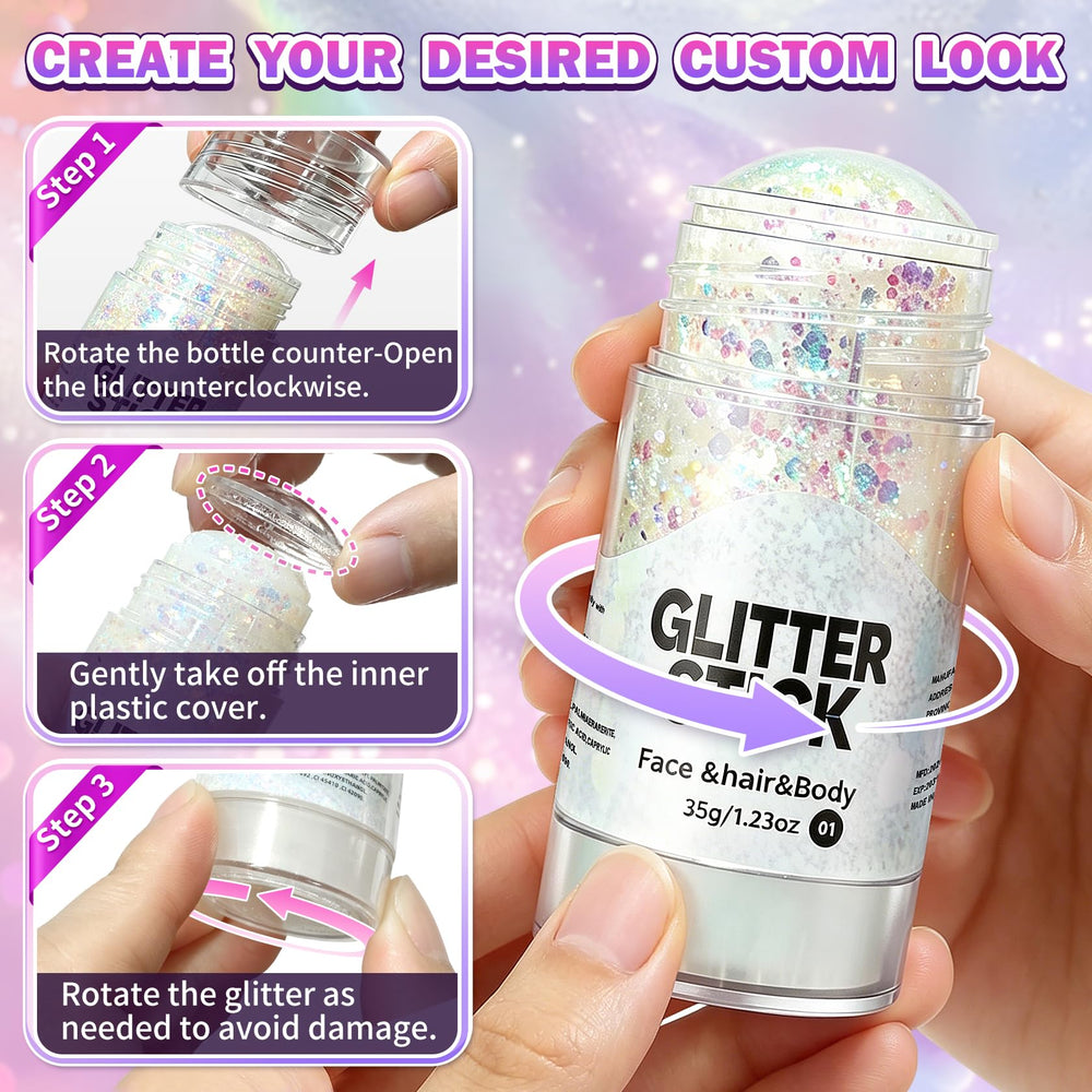 Rosawee glitter used as lip and eye accent for stage-ready sparkle