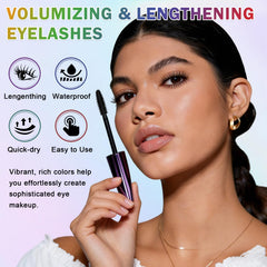 ROSAWEE mascara applied on model lashes showing length, curl and colorful impact