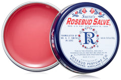 ROSEBUD SALVE tin front view showing brand and compact size for convenient moisture