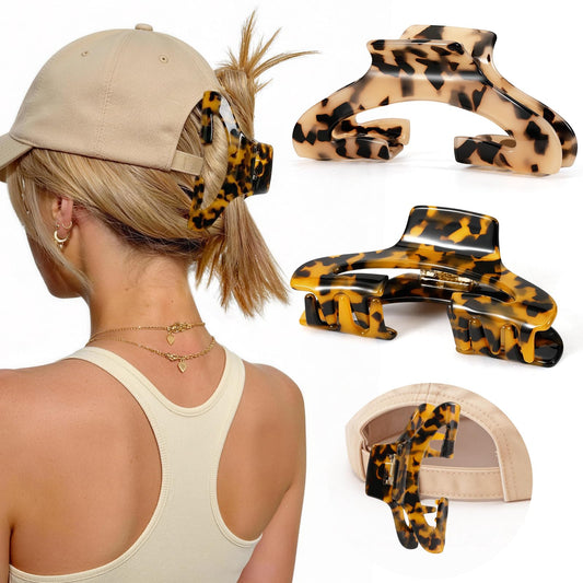 Rosivyphan front view of tortoise shell hat clips showing sleek finish and style benefit