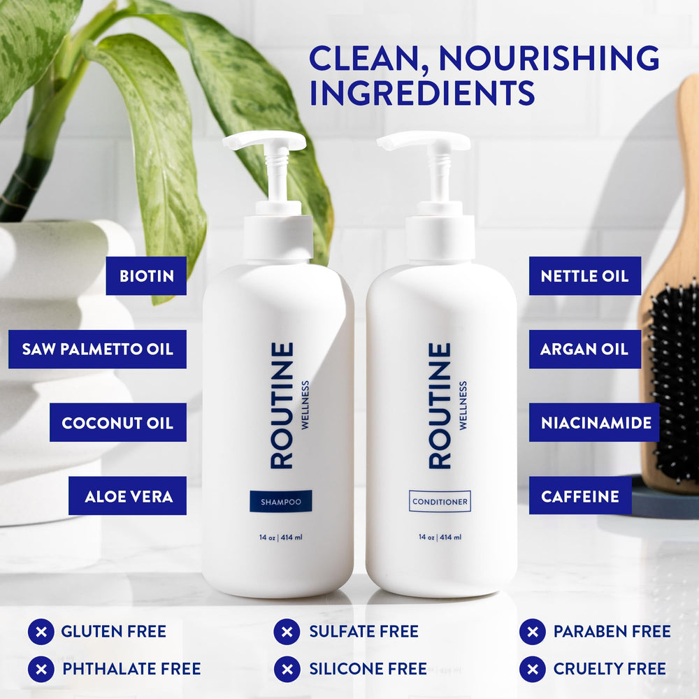 Routine Wellness shampoo lather texture demonstrating gentle cleansing and volume