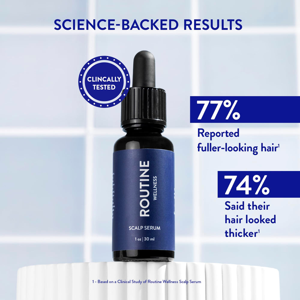 Routine Wellness dropper applying serum to scalp for targeted support