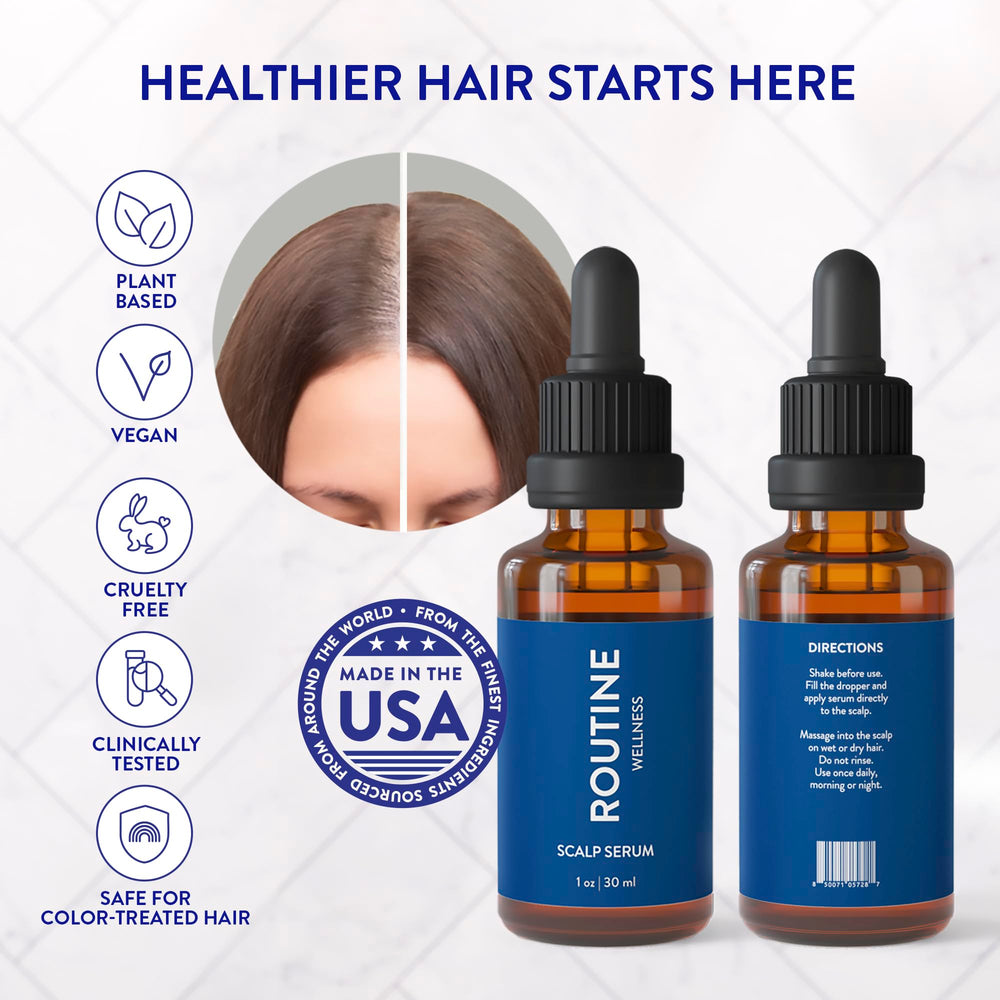 Routine Wellness serum on bathroom counter suggesting simple daily routine benefit