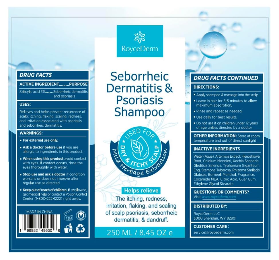 Roycederm before and after scalp silhouette visualizing reduced flaking and improved comfort