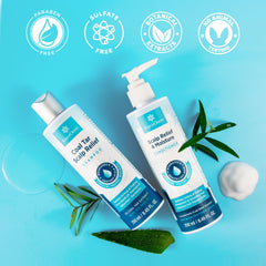 Roycederm in bathroom use scene showing easy two-step scalp care routine