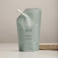 RŌZ pouch back label close-up with ingredient and usage details