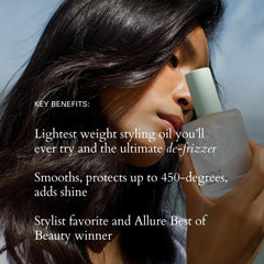 RŌZ hands applying oil to hair illustrating smooth detangling and styling benefit