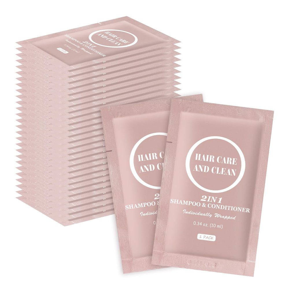 RSQAZQ front view of 30 travel shampoo packets showing compact bulk convenience