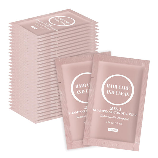 RSQAZQ front view of 30 travel shampoo packets showing compact bulk convenience