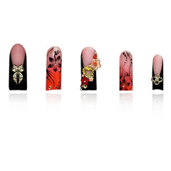 RTKHFZE side view of long square-shaped nails demonstrating sturdy acrylic profile and length